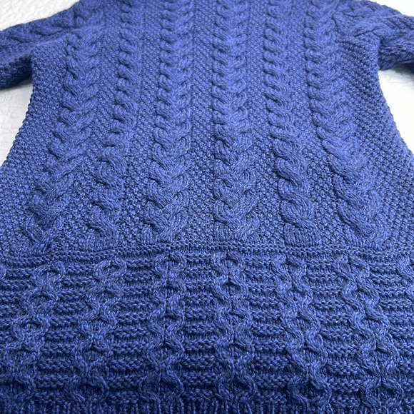 Aran Mor Ireland Galway Marl Blue Zip Up Wool Cable Knit Hooded Jacket/Cardigan - Picture 11 of 11